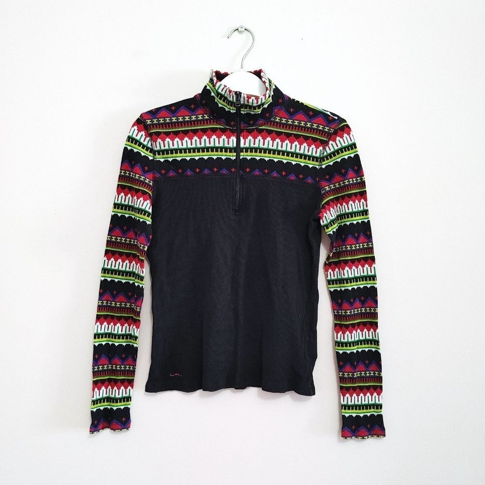 Lauren Ralph Laure L-RL Girls 1/4  Waffle Top Size Medium Long Sleeve Cotton